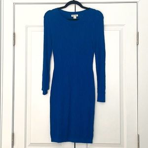 Cobalt blue fitted knit dress.